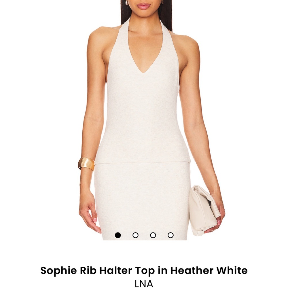 LNA Sophie Rib Halter Top in Heather White